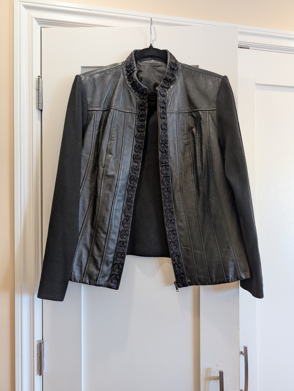 Leather/Knit Jacket In Black,XL